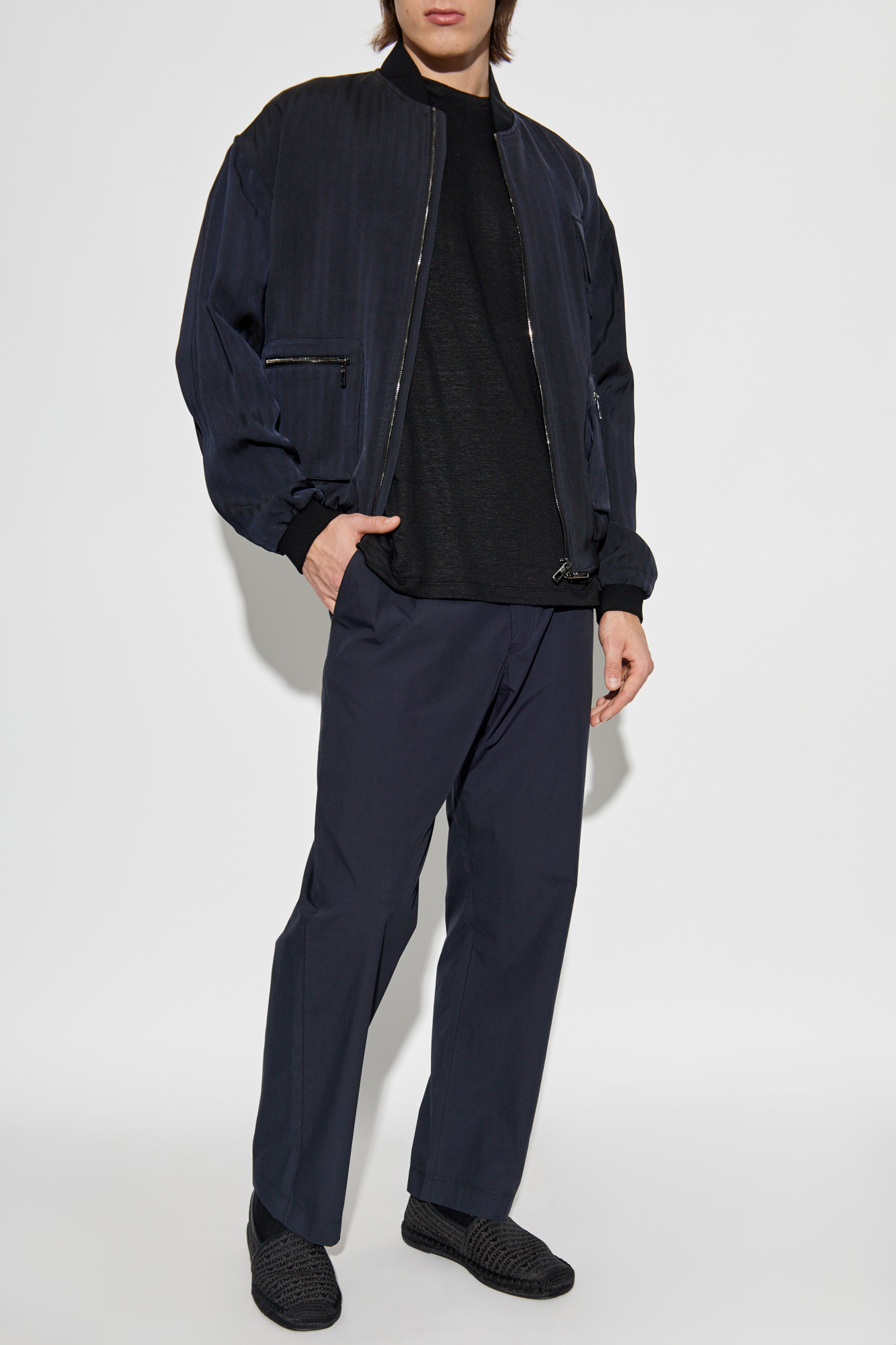 Black Linen t-shirt with embroidered logo Giorgio Armani
